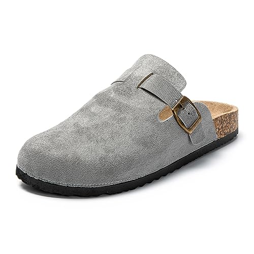 JOMIX Sandalen Herren Pantoletten Flach Hauschuhe Sommer Jungen Clogs Leder Slip On Schuhe Elegant (Grau, 45 EU, MU8676) von JOMIX