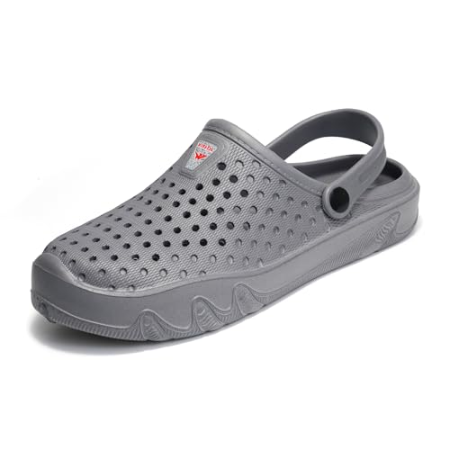 JOMIX Herren Clogs Sommer Gummi Eva Hausschuhe Meer Strand Pool Schwimmen Slipper Atmungsaktiv Badeschlappen rutschfeste Gartenclogs Weich Schlappen (MEG250144-0, Grau, 46/47 EU) von JOMIX