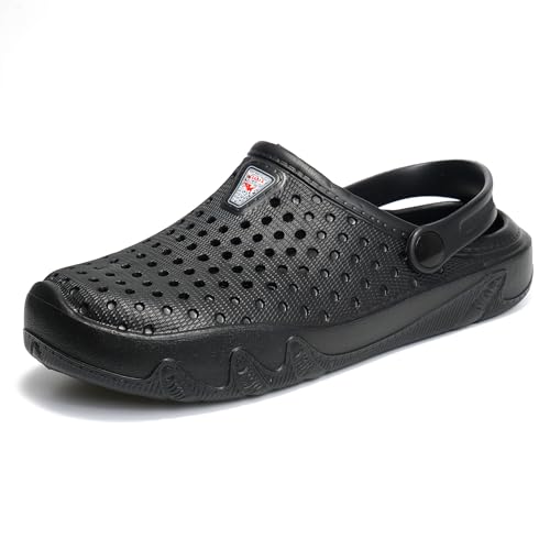 JOMIX Herren Clogs Sommer Gummi Eva Hausschuhe Meer Strand Pool Schwimmen Slipper Atmungsaktiv Badeschlappen rutschfeste Gartenclogs Weich Schlappen (MEG250144-0, Schwarz, 44/45 EU) von JOMIX