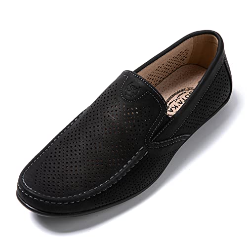 JOMIX Sommer Mokassins Herren Leder Slipper Herren Freizeitschuhe Lässige Perforierte Loafers Weich Komfort Outdoor (01 Schwarz Größe Klein 1 Nummer, 41 EU) von JOMIX