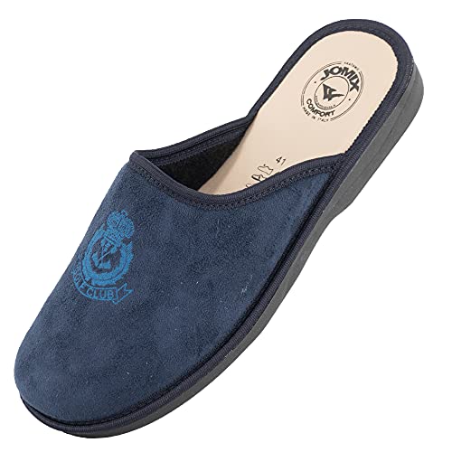 JOMIX Herren Hausschuhe Bequeme Leder Fußbett Pantoffeln Weiche Italien Pantoletten rutschfeste Gummisohle Indoor Outdoor (03 Blau Größe Klein 1 Nummer, 44 EU) von JOMIX