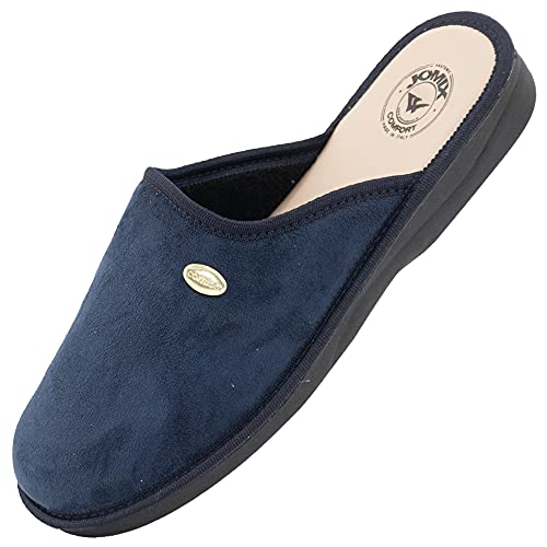 JOMIX Herren Hausschuhe Bequeme Leder Fußbett Pantoffeln Weiche Italien Pantoletten Rutschfeste Gummisohle Indoor Outdoor (01 Blau Größe Klein 1 Nummer, 45 EU) von JOMIX