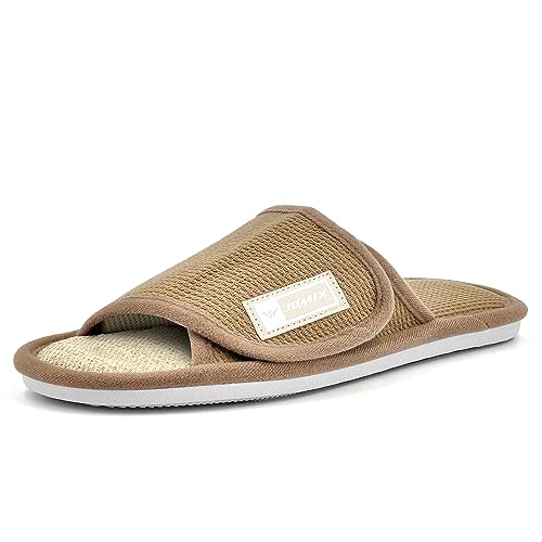 JOMIX Herren Hausschuhe Klettverschluss Weiche Baumwolle Pantoffeln Bequeme Anti-Rutsch Slippers Indoor (Beige, 42 EU) von JOMIX