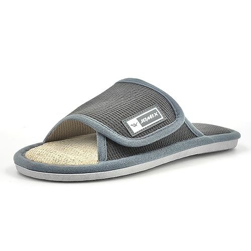 JOMIX Herren Hausschuhe Klettverschluss Weiche Baumwolle Pantoffeln Bequeme Anti-Rutsch Slippers Indoor (Dunkelgrau, 42 EU) von JOMIX