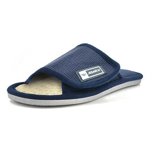 JOMIX Herren Hausschuhe Klettverschluss Weiche Baumwolle Pantoffeln Bequeme Anti-Rutsch Slippers Indoor (Marine, 43 EU) von JOMIX