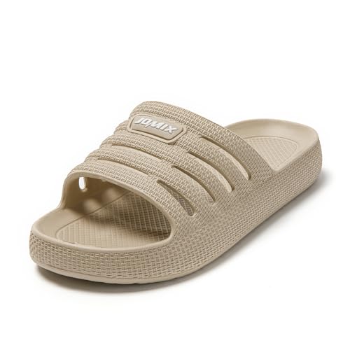 JOMIX Leichte Pantoletten Schlappen Super Weich rutschfest Badelatschen Herren Hausschuhe Sommer Pantoletten Badeschlappen (Beige, 44 EU, SU9226) von JOMIX