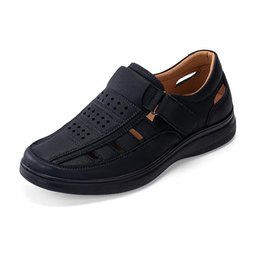 JOMIX Herren Lederschuhe - Sommer Athletische Sandalen Klettverschluss Casual Schuhe Atmungsaktive Freizeitschuhe MOX250543 (Schwarz, 40EU) von JOMIX