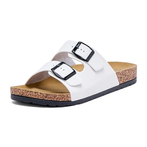 JOMIX Herren Pantoletten Clogs mit Verstellbarer Rieme Sandalen Plateau Bequeme Kork Strand Schuhe Sommerschuhe Meer Strand Outdoor (Weiß, 43EU, MCX250058) von JOMIX