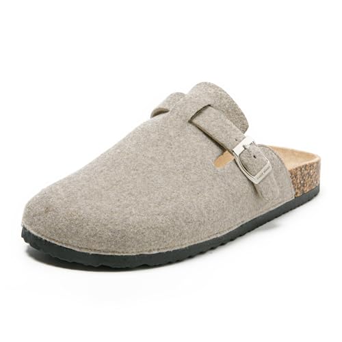 JOMIX Herren Pantoletten Winter Clogs Rutschfester Pantoffeln Bequeme Kork Filzclog Flache Hausschuhe mit Verstellbar Schnalle (MCT255084, Beige, 41 EU) von JOMIX