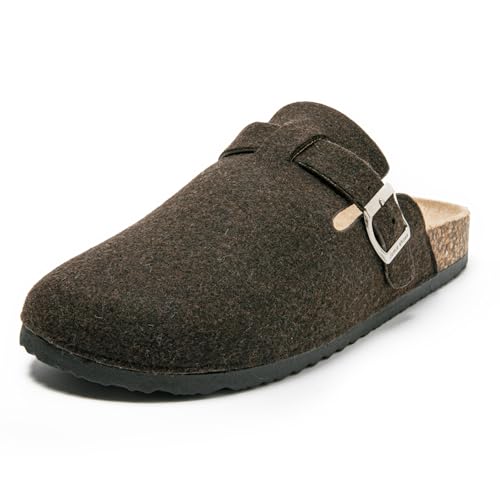 JOMIX Herren Pantoletten Winter Clogs Rutschfester Pantoffeln Bequeme Kork Filzclog Flache Hausschuhe mit Verstellbar Schnalle (MCT255084, Braun, 44 EU) von JOMIX