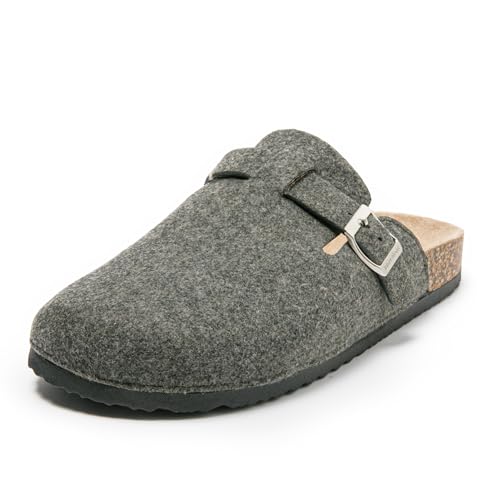 JOMIX Herren Pantoletten Winter Clogs Rutschfester Pantoffeln Bequeme Kork Filzclog Flache Hausschuhe mit Verstellbar Schnalle (MCT255084, Grau, 44 EU) von JOMIX