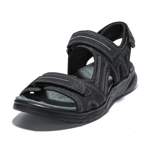 JOMIX Herren Sandalen Sommer Bequem Flach Sandaletten Alte Menschen Badeschuhe Pantoletten Rutschfest (Schwarz, 45 EU, SU8179) von JOMIX