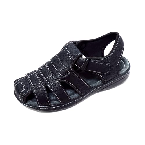 JOMIX Herren Sommer Leder Flach Sport Sandalen mit Klettverschluss Strandsandalen Pantoletten Flach Türkis Sandalen (Schwarz, 44 EU, SU8056) von JOMIX