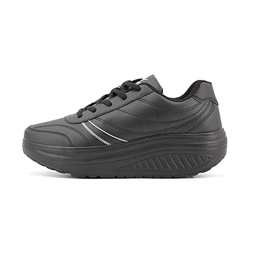 JOMIX Herren Sneaker Plateau Sportschuhe Turnschuhe Laufschuhe Bequeme Abrollsohle Anti-Rutsch Wippschuhe Abrollschuhe Fitness Gym Outdoor (02 Schwarz, 44 EU) von JOMIX