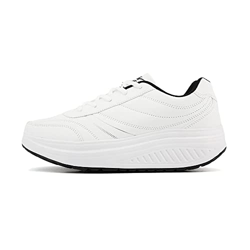 JOMIX Herren Sneaker Plateau Sportschuhe Turnschuhe Laufschuhe Bequeme Abrollsohle Anti-Rutsch Wippschuhe Abrollschuhe Fitness Gym Outdoor (02 Weiß, 43 EU) von JOMIX