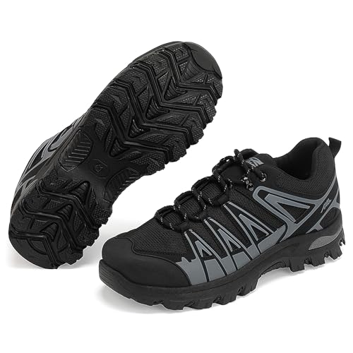 JOMIX Trekkingschuhe Herren Leichte Hiking Schuhe Wandern Trekking Bergsteigen Atmungsaktiv rutschfest Komfortabel Robuste Wanderschuhe Sneakers für Reisen Camping und Alltag MOS250646 Schwarz 44 von JOMIX
