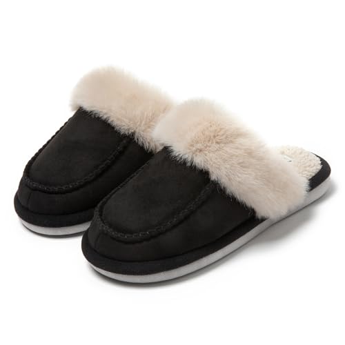 JOMIX Hüttenschuhe Damen Plüsch Hausschuhe Antirutsch Baumwolle Pantoffeln mit Herzen Damen-Hausschuhe (Schwarz, 37 EU, MD9653) von JOMIX