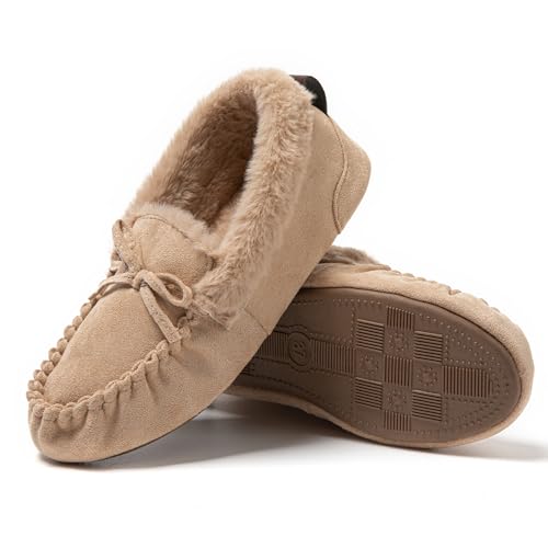 JOMIX Hüttenschuhe Damen mit Fußbett Winter Hausschuhe Muttertag Unisex Plüsch Pantoffeln mit Liebe Puschen Mokassins (Beige, 38 EU, MD1037) von JOMIX