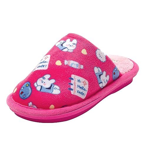 JOMIX Jungen Mädchen Winter Hausschuhe Plüsch Pantoffeln mit Liebe geformt Puschen Indoor (Fuchsia 32 EU) von JOMIX