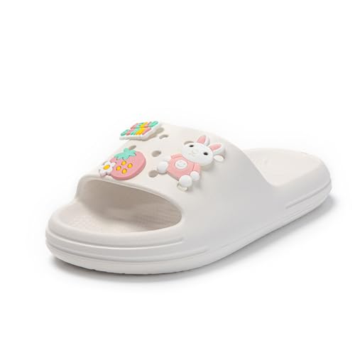 JOMIX Kinder Badeschuhe - Sommer Badeschlappen Jungen Mädchen Rutschfeste Badelatschen Weiche Massage Fußbett Leicht 100% EVA Hausschuhe Lustige Sandalen SP9238 (Weiß, 24EU) von JOMIX
