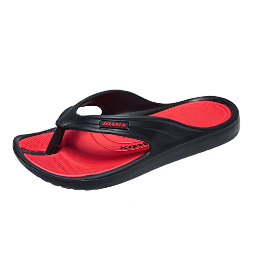 JOMIX Sommer Flip Flops Kinder Jungen Mädchen Schlappen Weiche Sandalen Bunte Badelatschen Badeschlappen Schwimmbad Meer Strand (Schwarz Rot, 30 EU) von JOMIX