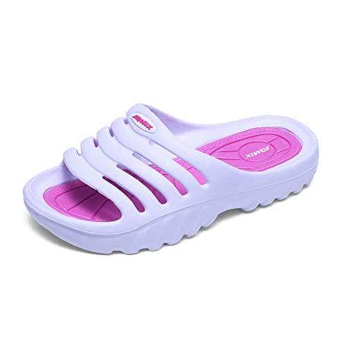 JOMIX Leichte Sommer Sandalen Plateau Pantoletten Badeschuhe Kinder Slippers Slides Sandalen Hausschuhe (Weiß Fuchsia, 24 EU, SP2021) von JOMIX