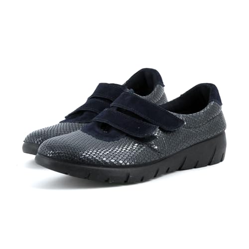 JOMIX Klettschuhe Damen Bequeme mit Doppel Klettverschluss Leichte Freizeitschuhe mit Rutschfester Keilsohle Orthopädische Schnürfrei Komfortschuhe für Alltag Pflege ESW2525 Blau 38 von JOMIX