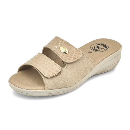 JOMIX Klettverschluss Sandalen Damen Pantoletten Damen Plateau Rutschfest Sommer Badelatschen Strandsandalen Freizeit (Beige, 36 EU, ITD1515) von JOMIX