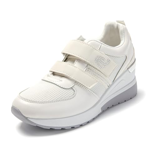 JOMIX Laufschuhe Damen Turnschuhe Sportschuhe Sneaker Running Schuhe mit Klettverschluss Tennisschuhe Freizeit (Weiß, 36 EU) von JOMIX