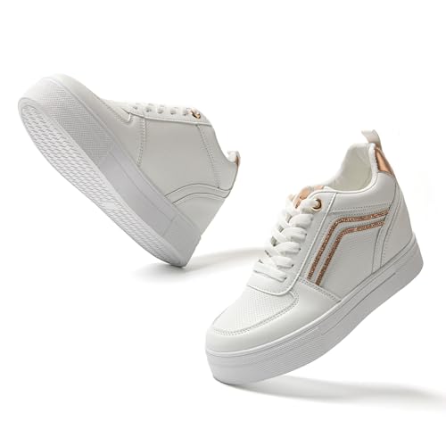 JOMIX Laufschuhe Frühling Boardschuhe Turnschuhe Schnürer Freizeitschuhe Sneaker für Damen (Weißer Champagner, 39 EU, MD9550) von JOMIX
