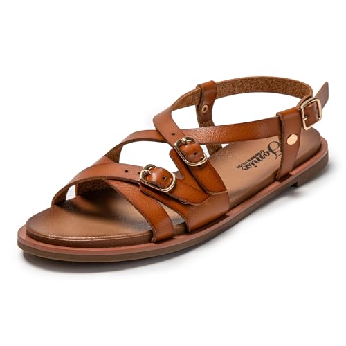 JOMIX Leder Damen Sandalen Sommer Bequem Flach Sandaletten Badeschuhe Muttertag Pantoletten Flach Boho Slides (Braun, 41 EU, SD9496) von JOMIX