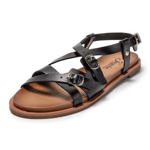 JOMIX Leder Sandalen Damen Verstellbarer Rieme Sandaletten mit Verstellbarer Rieme Plateau Sommer Frauen Schuhe mit Riemchen Elegant (Schwarz, 40 EU, SD9496) von JOMIX