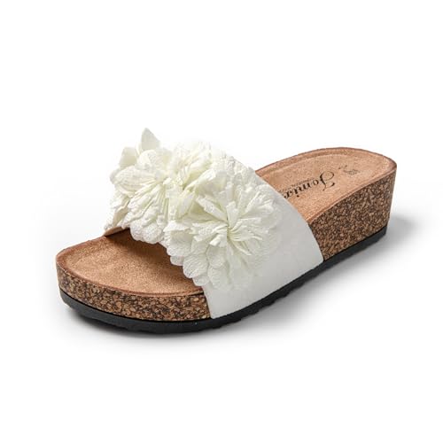 JOMIX Leichte Zehentrenner Damen Flip Flops 40 Schlappen Weich Rutschfest Badelatschen Blumen Hausschuhe Sommer Pantoletten (Weiß, 40 EU, SD9172) von JOMIX