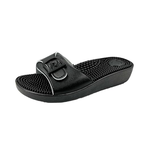 JOMIX Massage Römer Badeschlappen Flach Pantoletten Damen Massage Sommerschuhe Fussbettpantoffel (Schwarz, 39 EU, TD2445) von JOMIX