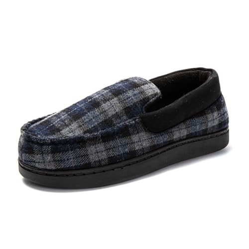 JOMIX Mokassin Hausschuhe Herren Winter Warme Filz Pantoffeln Plüsch Gefütterte Geschlossene Slippers Indoor (Dunkelgrau Kariert Größe Klein 1 Nummer, 42 EU) von JOMIX