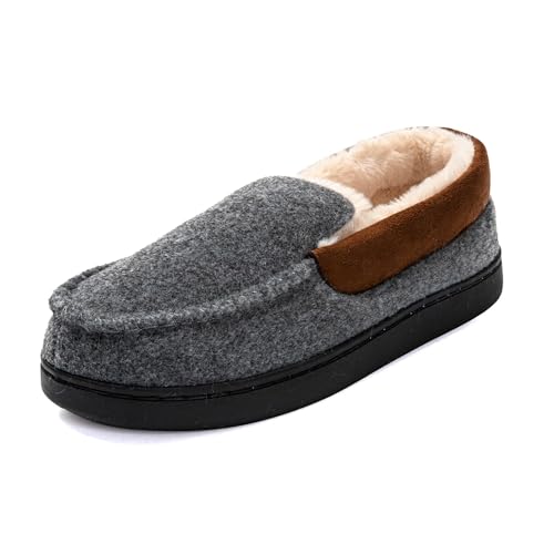 JOMIX Mokassin Hausschuhe Herren Winter Warme Filz Pantoffeln Plüsch Gefütterte Geschlossene Slippers Indoor (Hellgrau Größe Klein 1 Nummer, 45 EU) von JOMIX