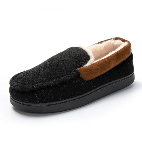 JOMIX Mokassin Hausschuhe Herren Winter Warme Filz Pantoffeln Plüsch Gefütterte Geschlossene Slippers Indoor (Schwarz Größe Klein 1 Nummer, 43 EU) von JOMIX