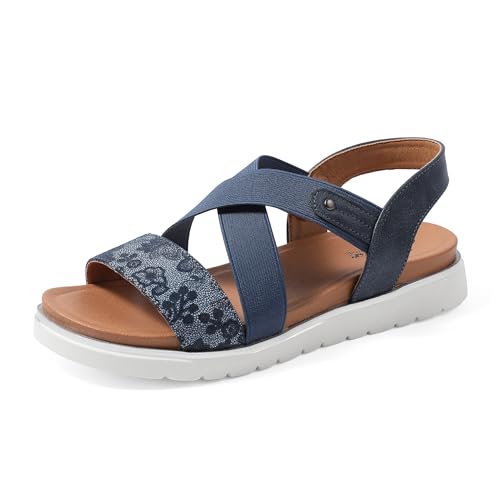 JOMIX Muttertag Sandalen Damen Slip on Flache Sandaletten Sommer Leder Schlappen Bunte Slides (Blau, 39 EU, SD9298) von JOMIX