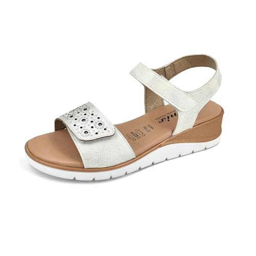 JOMIX Muttertag Sandalen Damen Sommerschuhe Klettverschluss Flache Sandaletten Sommer Leder Schlappen Bunte Slides (Weiß, 39 EU, TD2942) von JOMIX