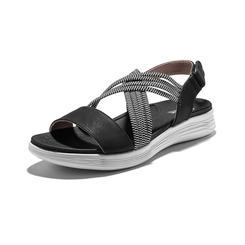 JOMIX Orthopädische Sandalen Damen Klettverschluss Bequem Sandaletten Sommer Elegant Sommerschuhe Muttertag (Schwarz, 37 EU, SD9294) von JOMIX