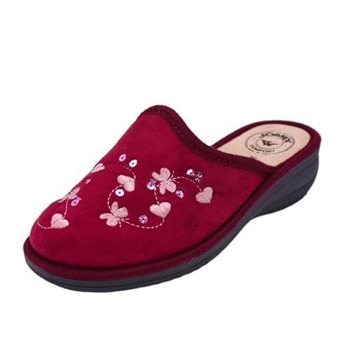 JOMIX Pantoffeln Damen Bequem Leise Hausschuhe Winter Warm Geschlossener Orthopädisch Anatomische für Senioren ältere Gummisohle für Parkett Fliesen Hergestellt in Italien ITD2413 Rot 41 von JOMIX