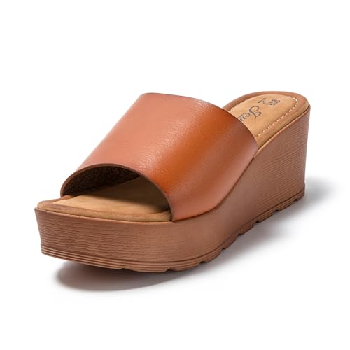 JOMIX Pantoletten Damen Elegant Sandalen mit Absatz Sommer Anatomische Fußbett Plateau Schlappen Strand Pantoffeln Slipper (Orange, 39 EU) von JOMIX
