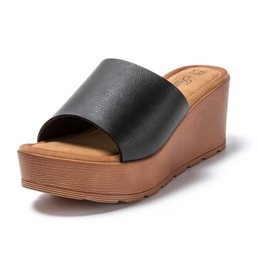 JOMIX Pantoletten Damen Elegant Sandalen mit Absatz Sommer Anatomische Fußbett Plateau Schlappen Strand Pantoffeln Slipper (Schwarz, 38 EU) von JOMIX