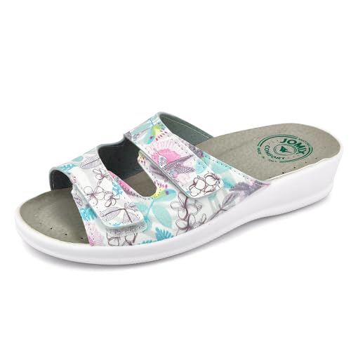 JOMIX Pantoletten Damen Sommer Klettverschluss Sandalen mit Keilabsatz Weiche Anatomische Gummi Medizinische Clogs Elegant Strand Pool Gartenschuhe (Fuchsia, 37 EU) von JOMIX