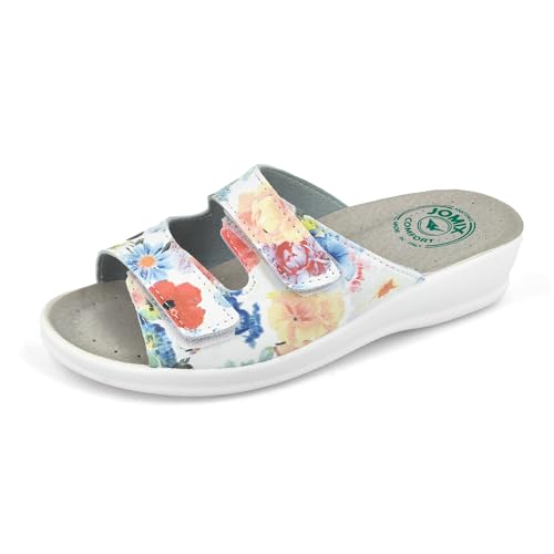 JOMIX Pantoletten Damen Sommer Klettverschluss Sandalen mit Keilabsatz Weiche Anatomische Gummi Medizinische Clogs Elegant Strand Pool Gartenschuhe (Orange, 39 EU) von JOMIX