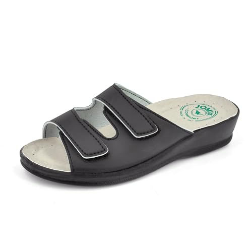 JOMIX Pantoletten Damen Sommer Klettverschluss Sandalen mit Keilabsatz Weiche Anatomische Gummi Medizinische Clogs Elegant Strand Pool Gartenschuhe (Schwarz, 36 EU) von JOMIX