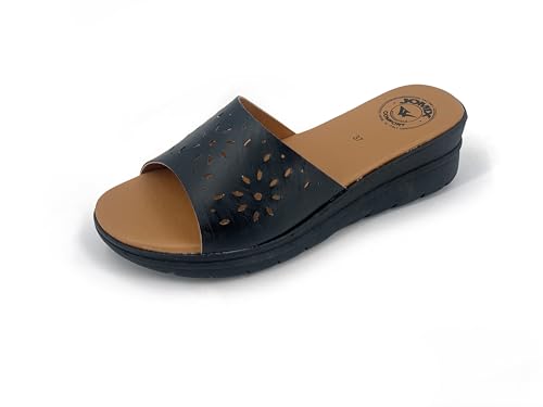 JOMIX Pantoletten Damen Sommer Sandalen mit Absatz Anatomische Fußbett Elegant Plateau Schlappen Strand Meer Pool Pantoffeln Slipper (Schwarz, 38 EU) von JOMIX