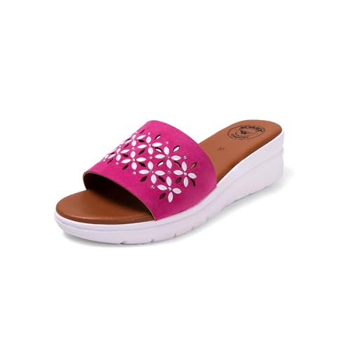 JOMIX Pantoletten Damen Sommer Sandalen mit Absatz Anatomische Fußbett Elegant Plateau Sternchen Schlappen Strand Pantoffeln Slipper (Pflaumen, 39 EU) von JOMIX