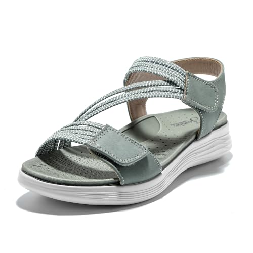 JOMIX Pantoletten Flache Sandalen Damen mit Weich Fußbett Frauen Sommer Offene Schuhe Faux Leder Plattform Flip Flops Freizeit Sommerschuhe (Grün, 37 EU, SD9293) von JOMIX