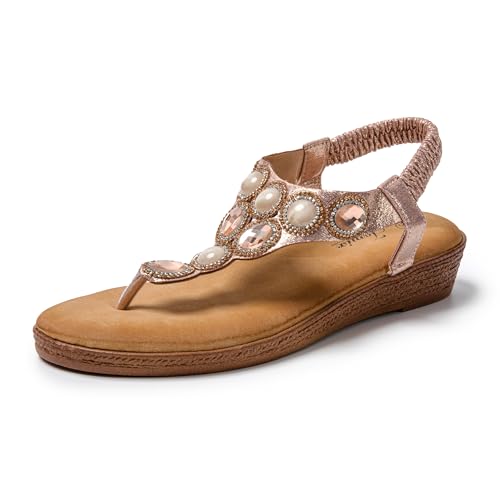 JOMIX Pantoletten Flache Sandalen Damen mit Weich Fußbett Frauen Sommer Offene Schuhe Faux Leder Plattform Flip Flops Freizeit Sommerschuhe (Rosa, 37 EU, SD9107) von JOMIX